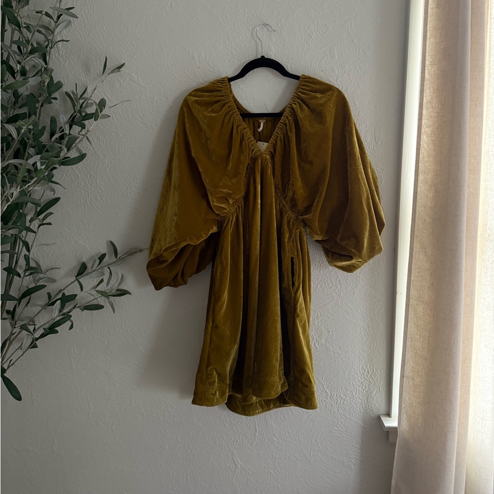 Free People Olive Green Velvet Mini Dress